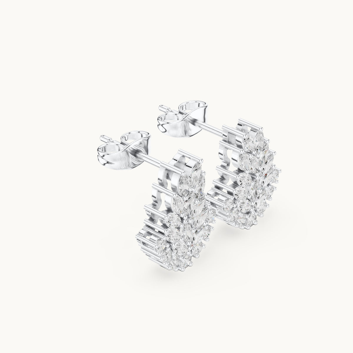 Marquise and round lab-grown diamond fern cluster stud earrings in white gold, 0.80 CT TW, view 1
