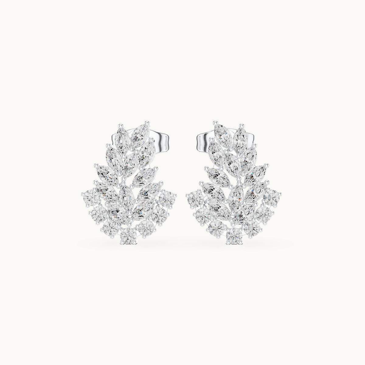 Marquise and round lab-grown diamond fern cluster stud earrings in white gold, 0.80 CT TW, view 4