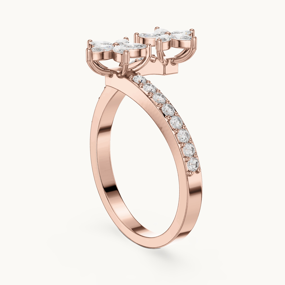 Marquise and round lab-grown diamond cluster ring in 14K rose gold, 0.44 CT TW, view 1