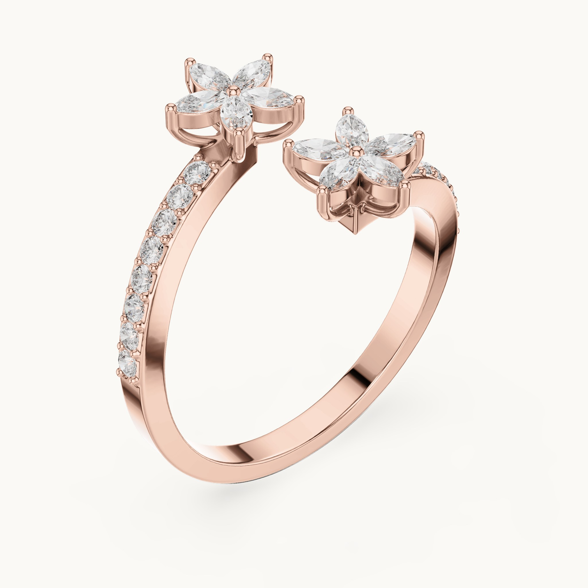 Marquise and round lab-grown diamond cluster ring in 14K rose gold, 0.44 CT TW, view 2