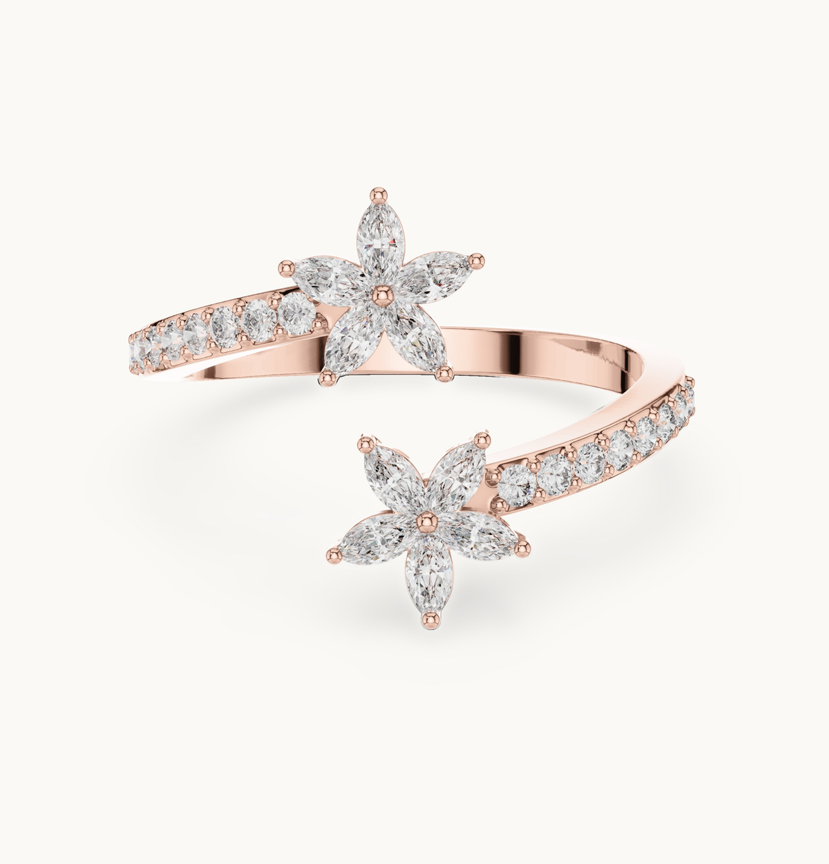Marquise and round lab-grown diamond cluster ring in 14K rose gold, 0.44 CT TW, view 4