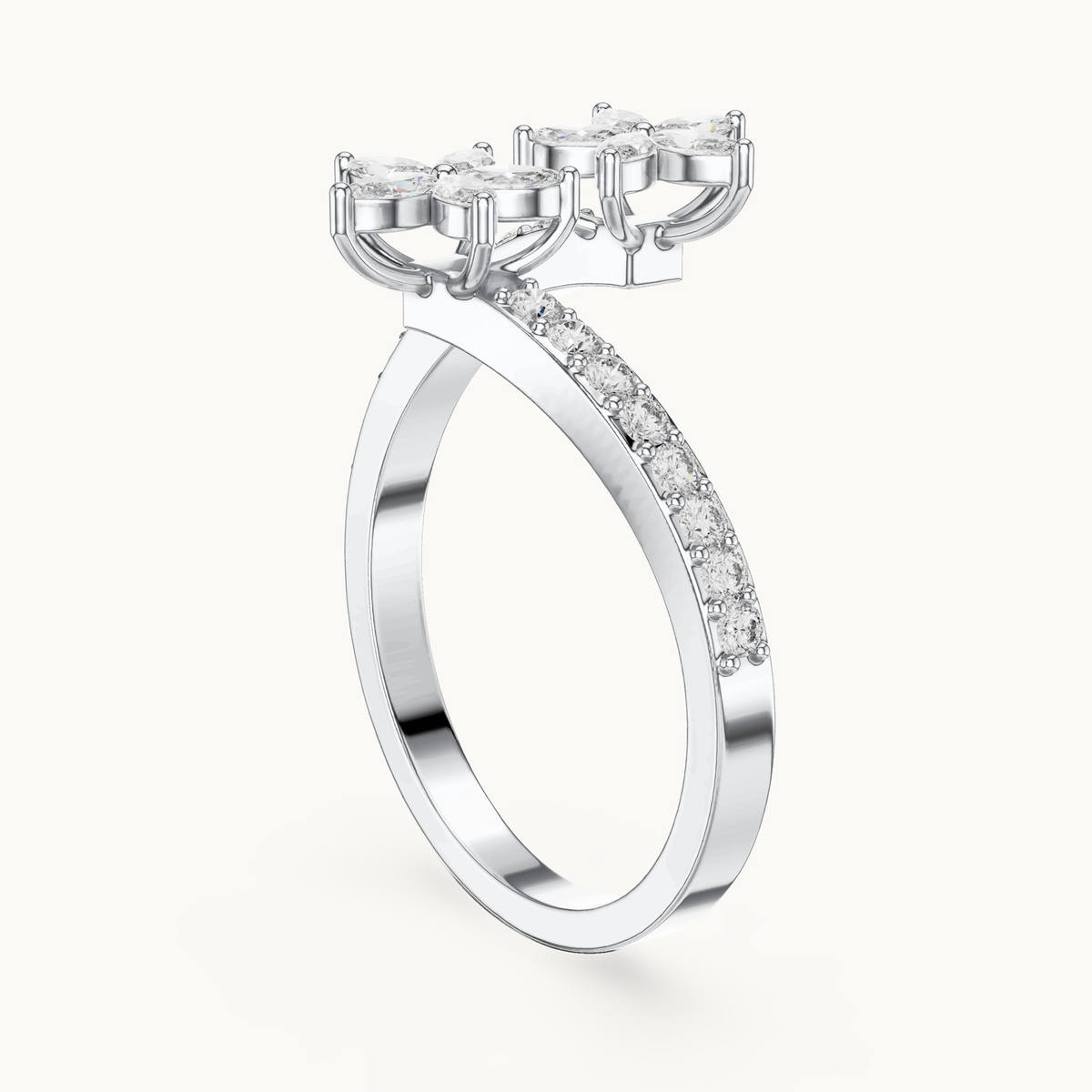 Marquise and round lab-grown diamond cluster ring in 14K white gold, 0.44 CT TW, view 1