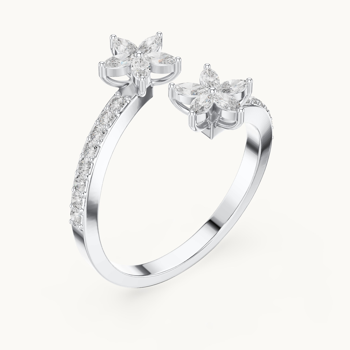 Marquise and round lab-grown diamond cluster ring in 14K white gold, 0.44 CT TW, view 2