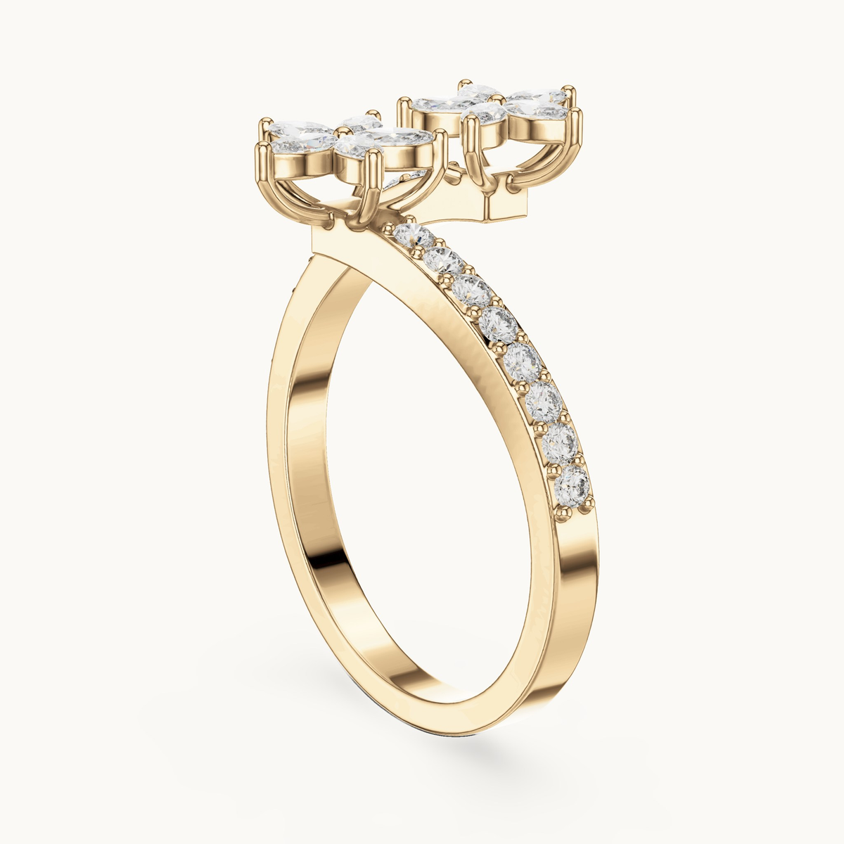 Marquise and round lab-grown diamond cluster ring in 14K yellow gold, 0.44 CT TW, view 1