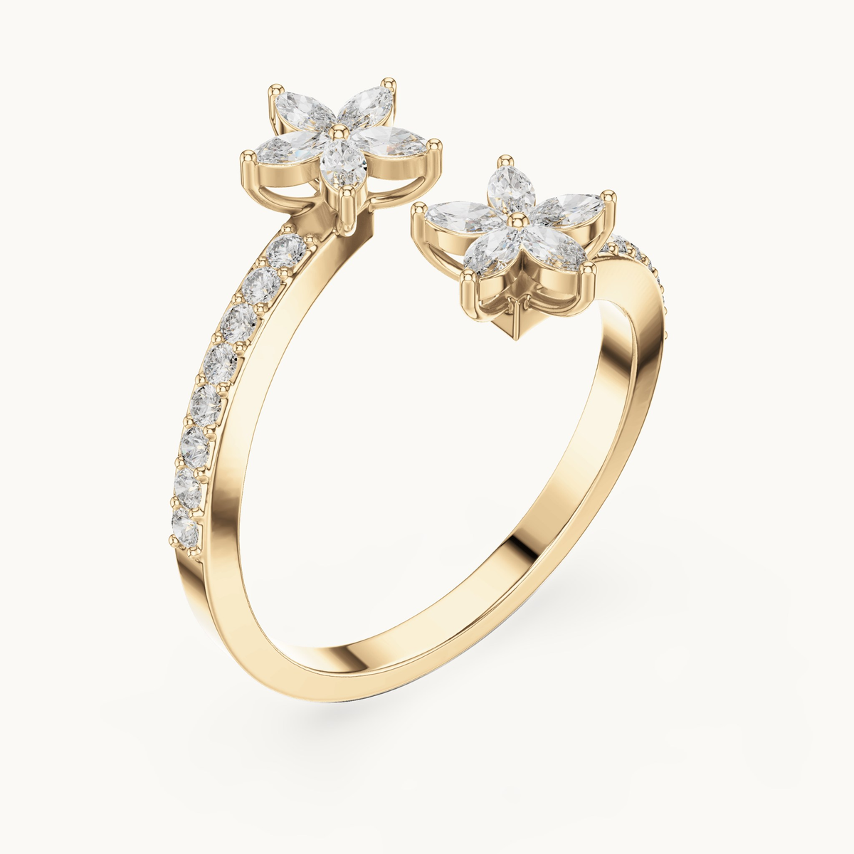 Marquise and round lab-grown diamond cluster ring in 14K yellow gold, 0.44 CT TW, view 2