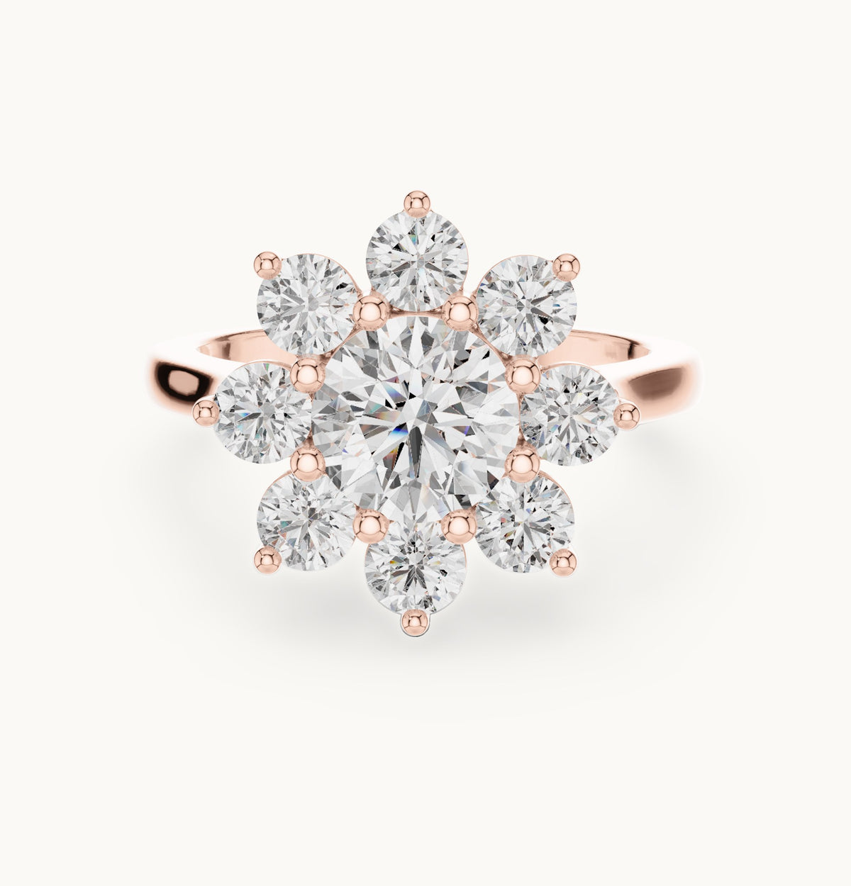 Round lab-grown diamond flower cluster ring in rose gold, 2.47 CT TW, view 4