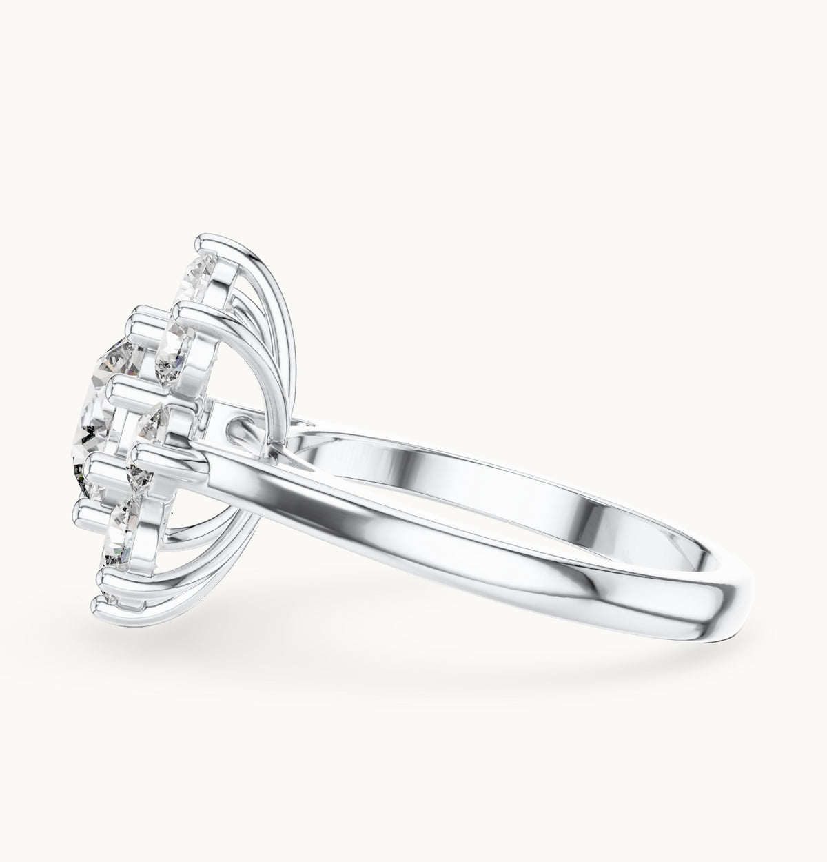 Round lab-grown diamond flower cluster ring in white gold, 2.47 CT TW, view 3