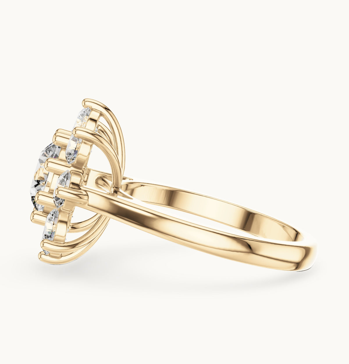 Round lab-grown diamond flower cluster ring in yellow gold, 2.47 CT TW, view 3