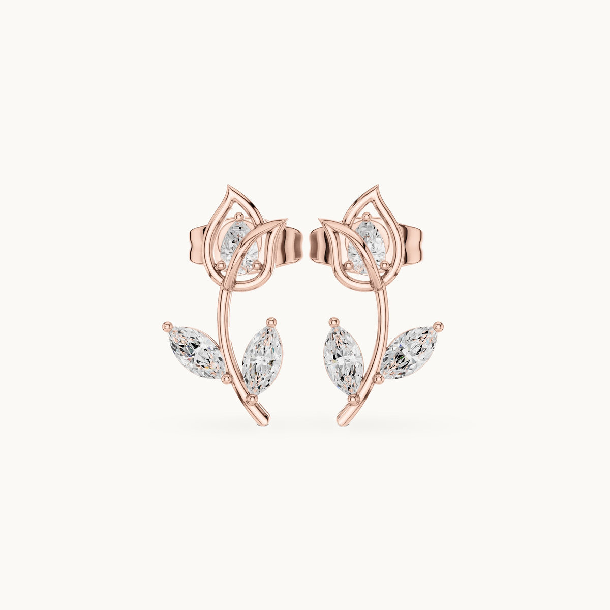 Marquise and pear lab-grown diamond open tulip stud earrings in rose gold, 0.32 CT TW, view 4