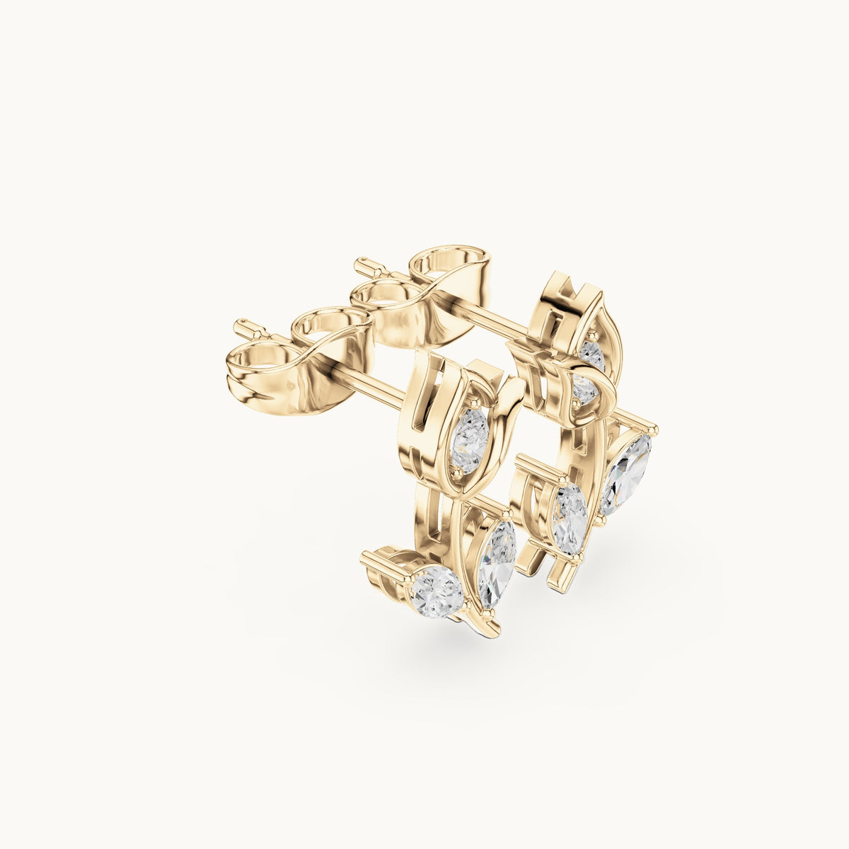 Marquise and pear lab-grown diamond open tulip stud earrings in yellow gold, 0.32 CT TW, view 1