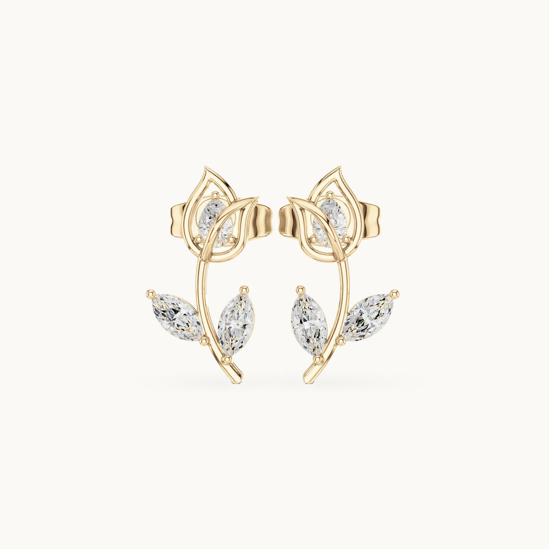 Marquise and pear lab-grown diamond open tulip stud earrings in yellow gold, 0.32 CT TW, view 4