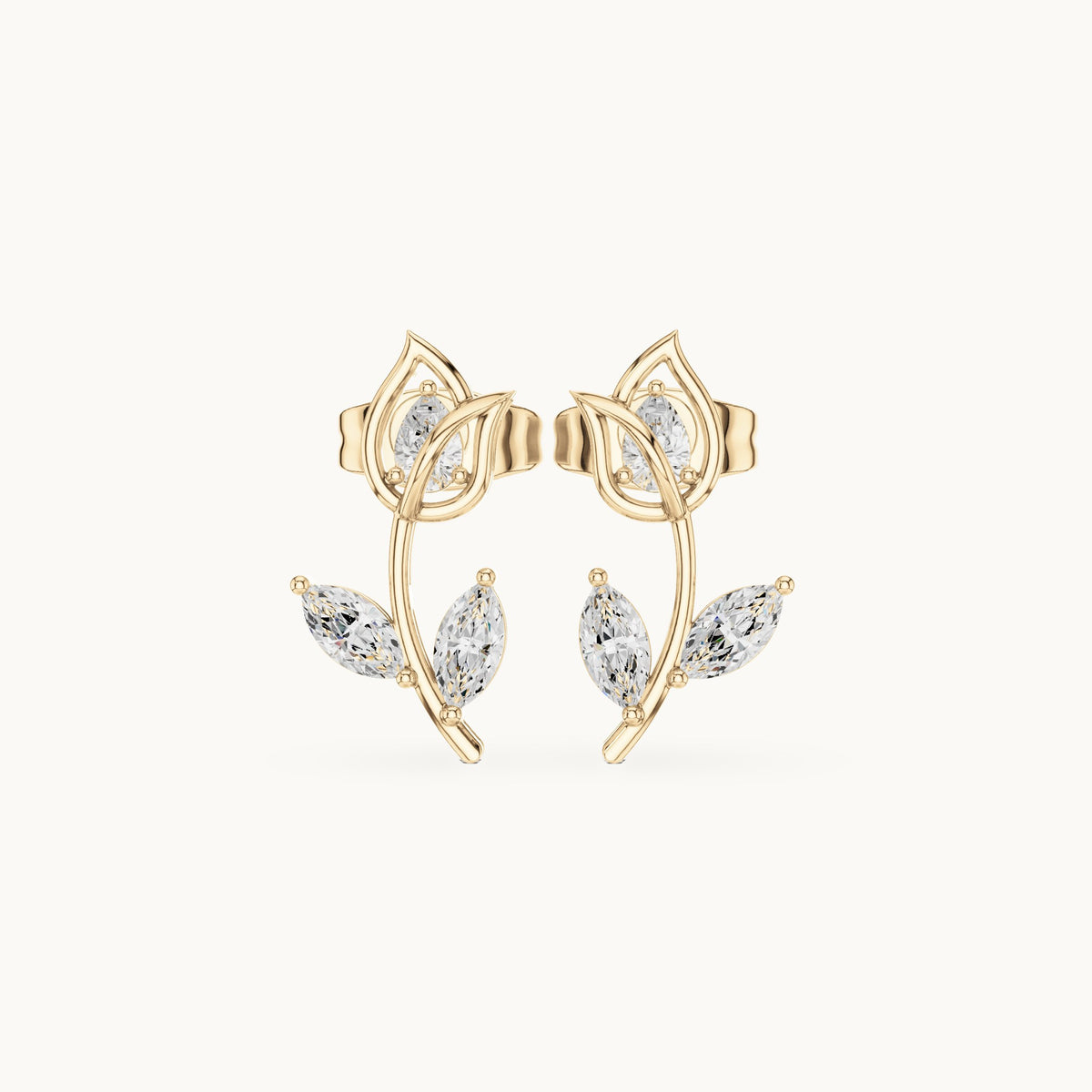 Marquise and pear lab-grown diamond open tulip stud earrings in yellow gold, 0.32 CT TW, view 4