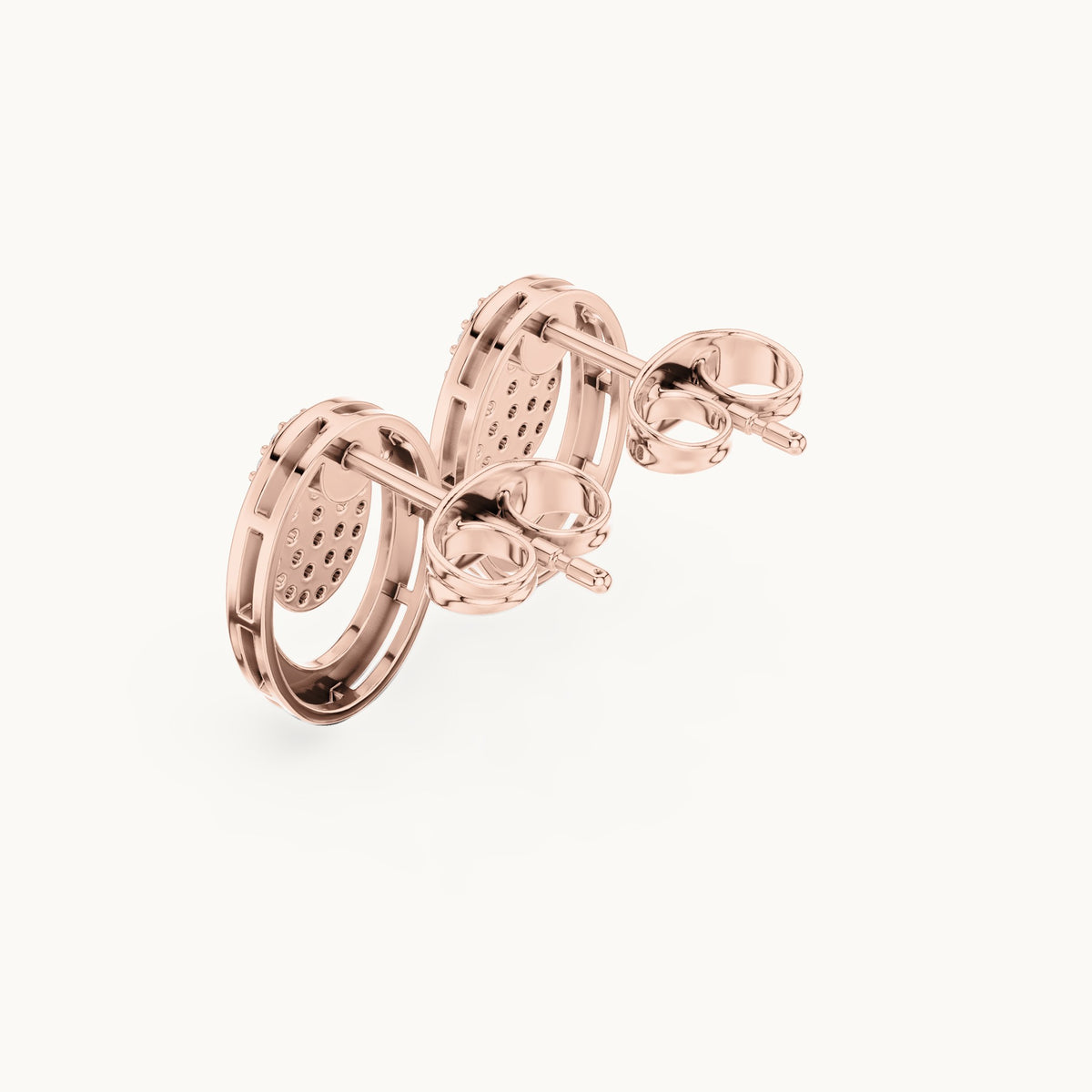 Round lab-grown diamond pave oval disc stud earrings in rose gold, 0.232 CT TW, view 2