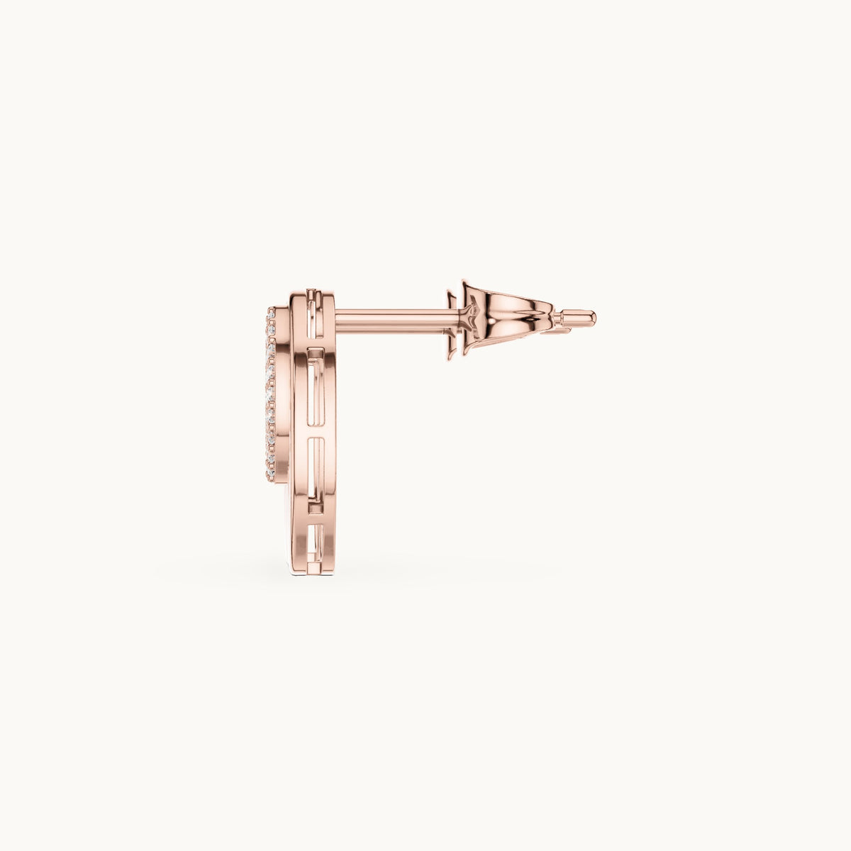 Round lab-grown diamond pave oval disc stud earrings in rose gold, 0.232 CT TW, view 3