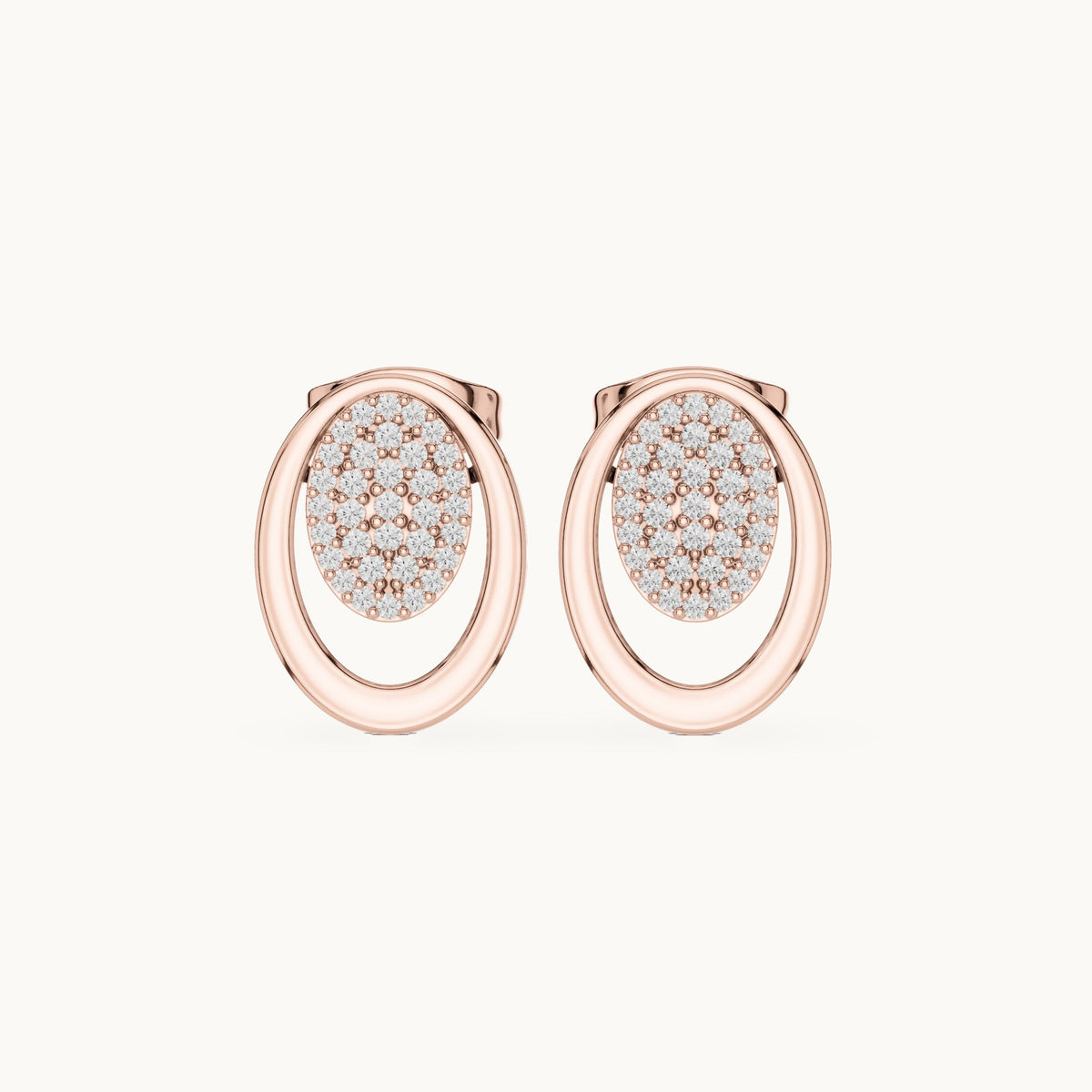 Round lab-grown diamond pave oval disc stud earrings in rose gold, 0.232 CT TW, view 4