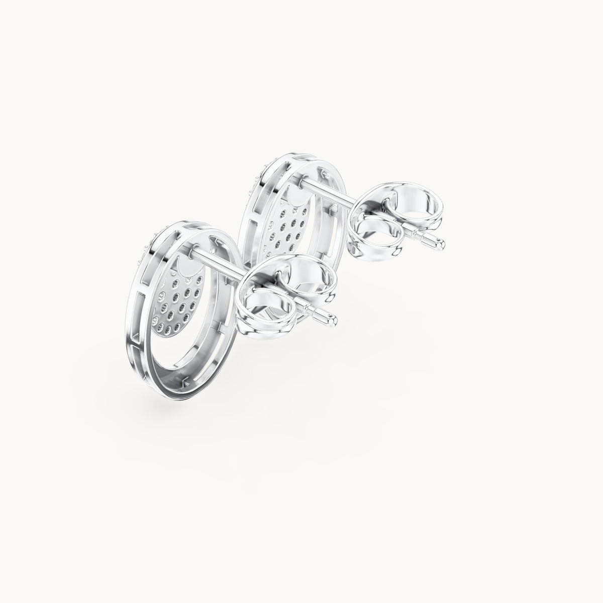 Round lab-grown diamond pave oval disc stud earrings in white gold, 0.232 CT TW, view 2
