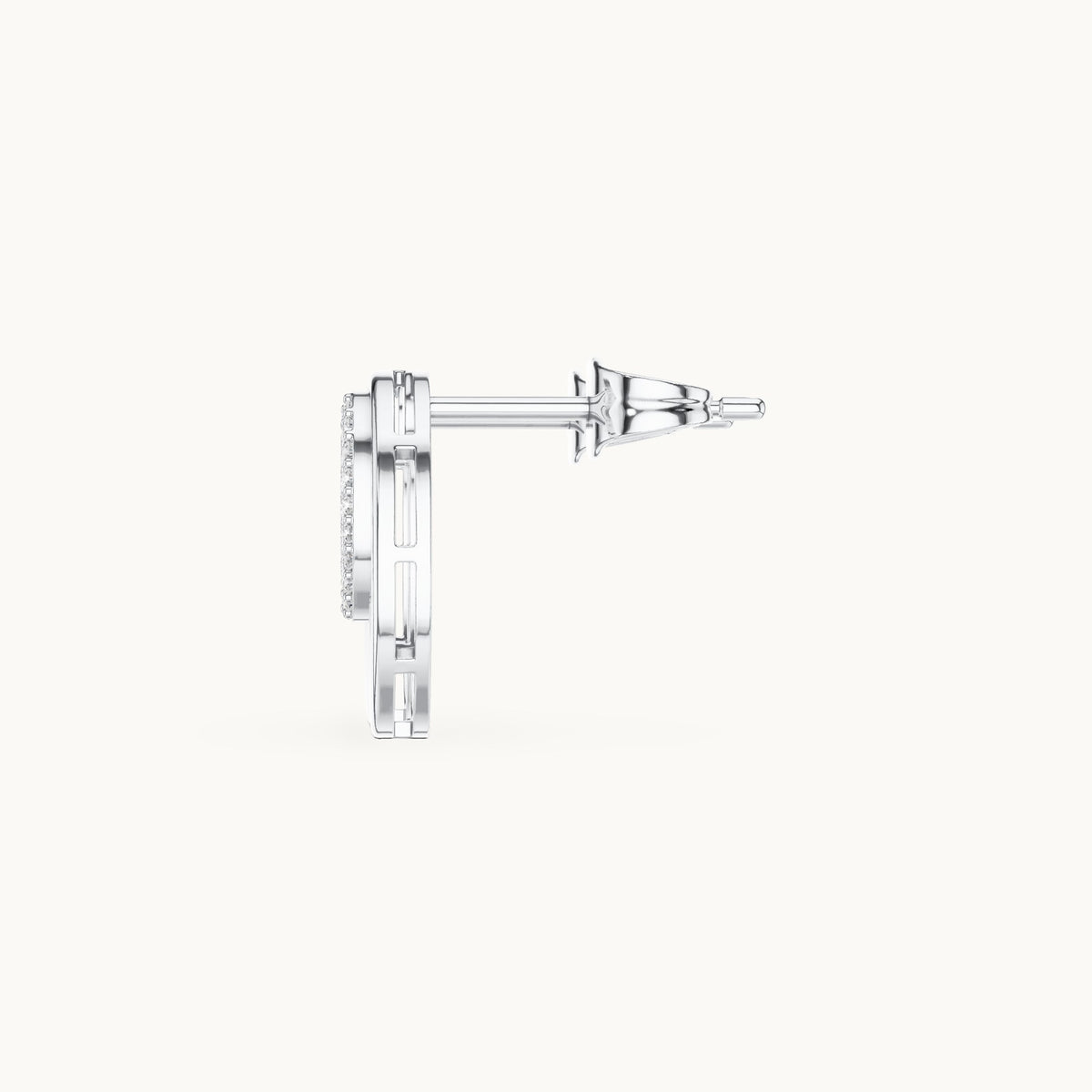 Round lab-grown diamond pave oval disc stud earrings in white gold, 0.232 CT TW, view 3