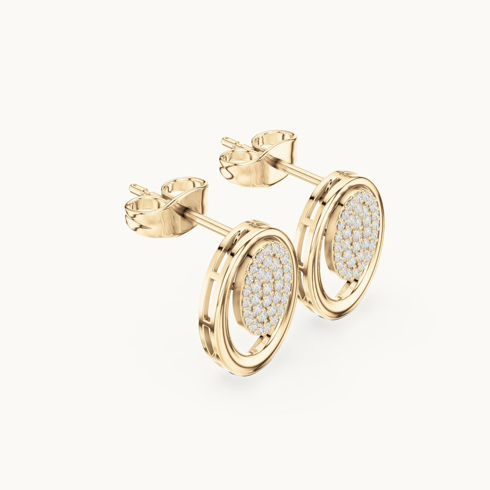 Round lab-grown diamond pave oval disc stud earrings in yellow gold, 0.232 CT TW, view 1