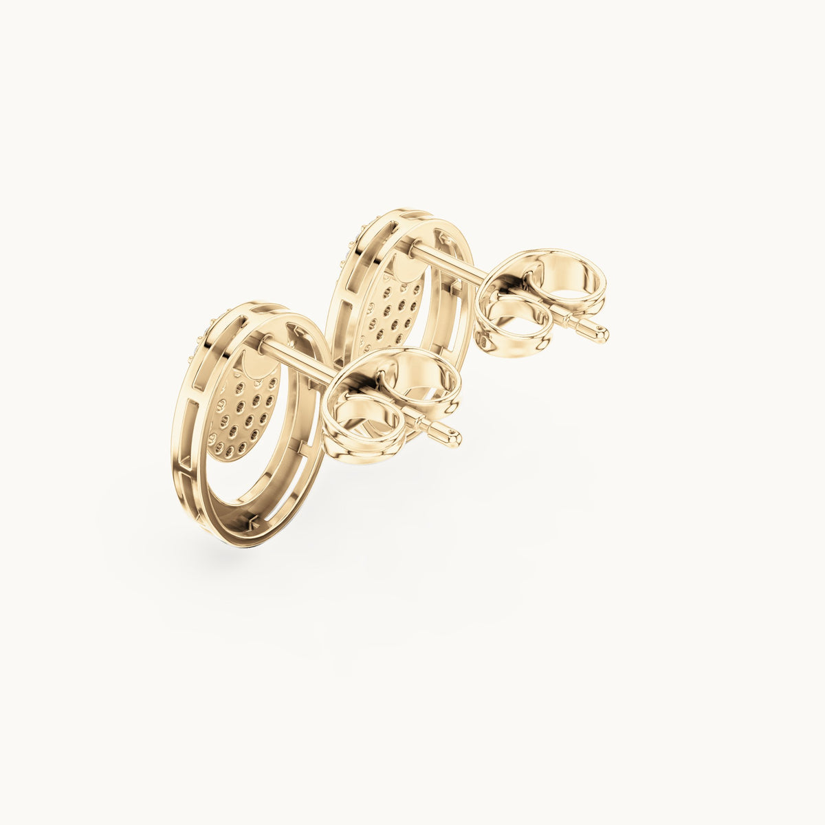 Round lab-grown diamond pave oval disc stud earrings in yellow gold, 0.232 CT TW, view 2
