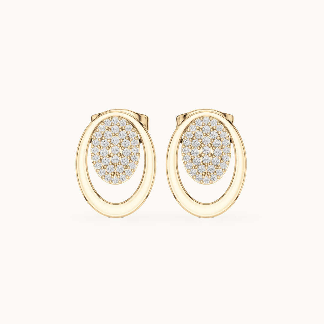 Round lab-grown diamond pave oval disc stud earrings in yellow gold, 0.232 CT TW, view 4