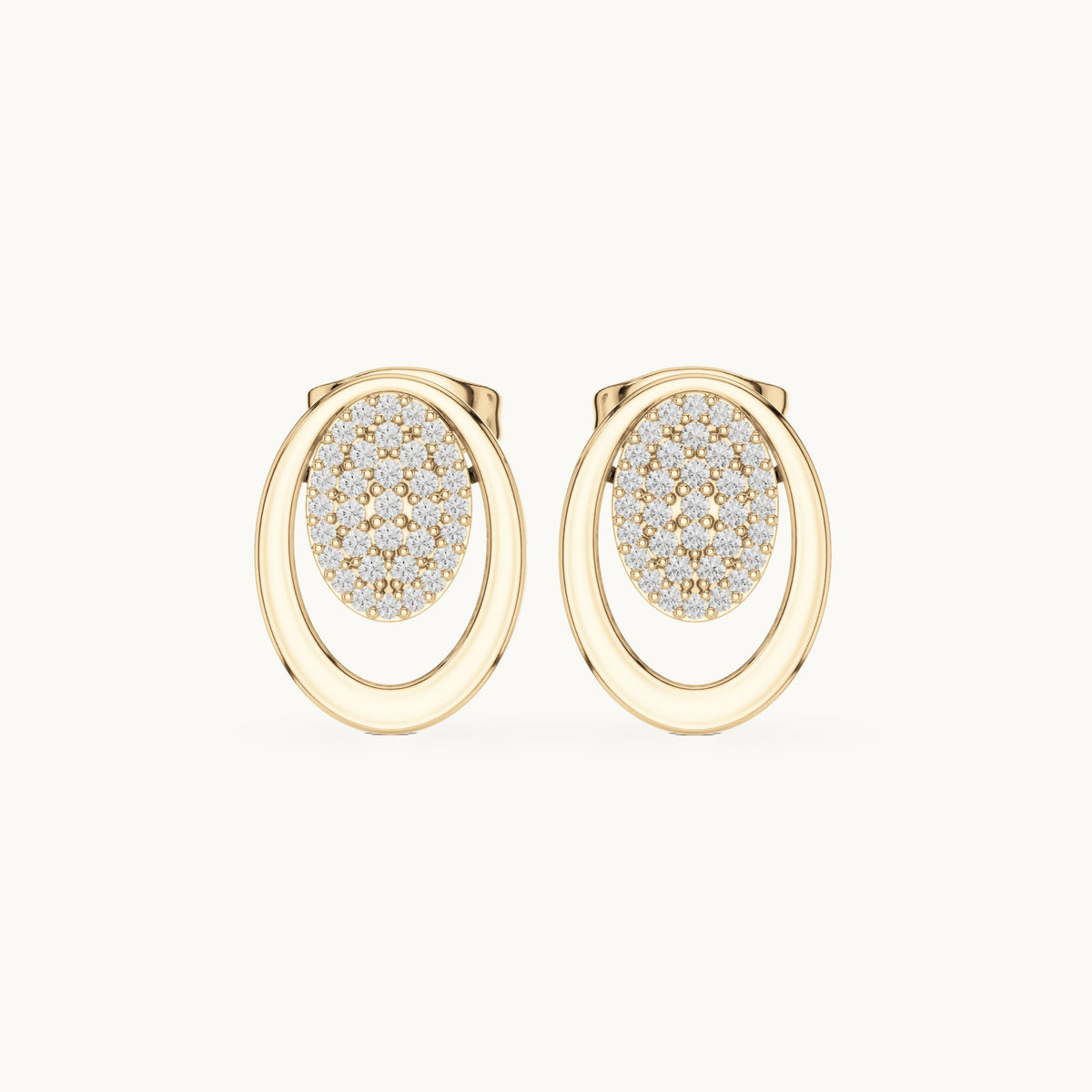 Round lab-grown diamond pave oval disc stud earrings in yellow gold, 0.232 CT TW, view 4