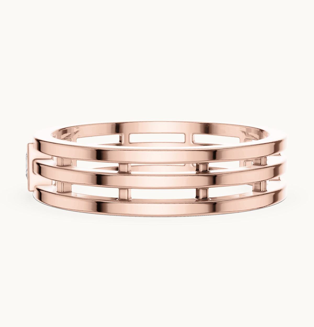Princess-cut lab-grown diamond men's triple row ring in rose gold, 0.15 CT TW, view 3