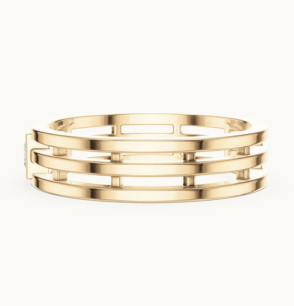 Princess-cut lab-grown diamond men's triple row ring in yellow gold, 0.15 CT TW, view 3
