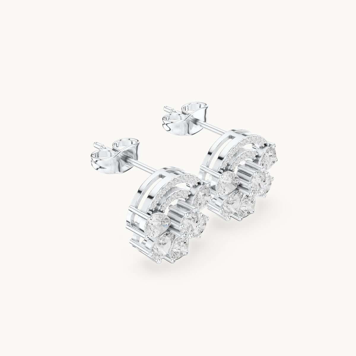 Pear and round lab-grown diamond fan cluster stud earrings in white gold, 1.66 CT TW, view 1