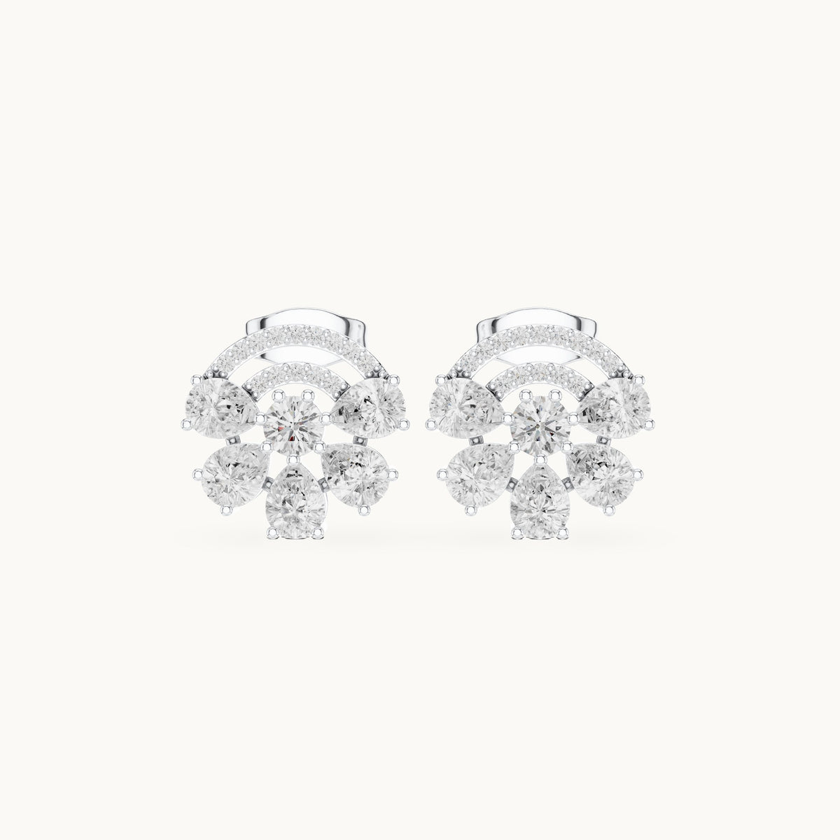 Pear and round lab-grown diamond fan cluster stud earrings in white gold, 1.66 CT TW, view 4