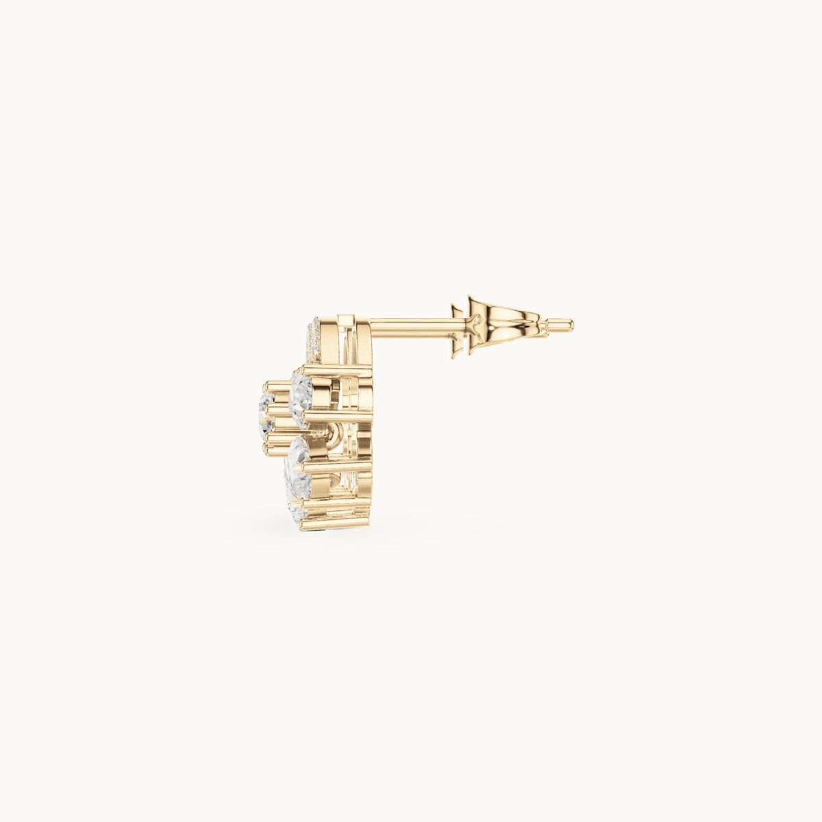 Pear and round lab-grown diamond fan cluster stud earrings in yellow gold, 1.66 CT TW, view 3