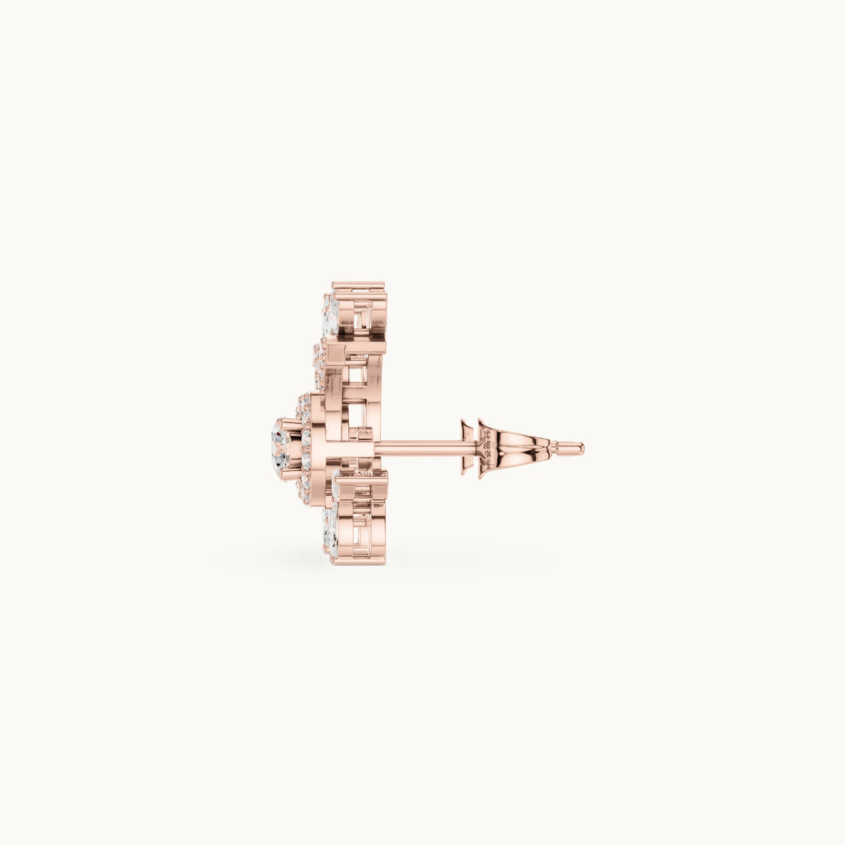 Marquise and round lab-grown diamond leaf swirl halo stud earrings in rose gold, 0.99 CT TW, view 3