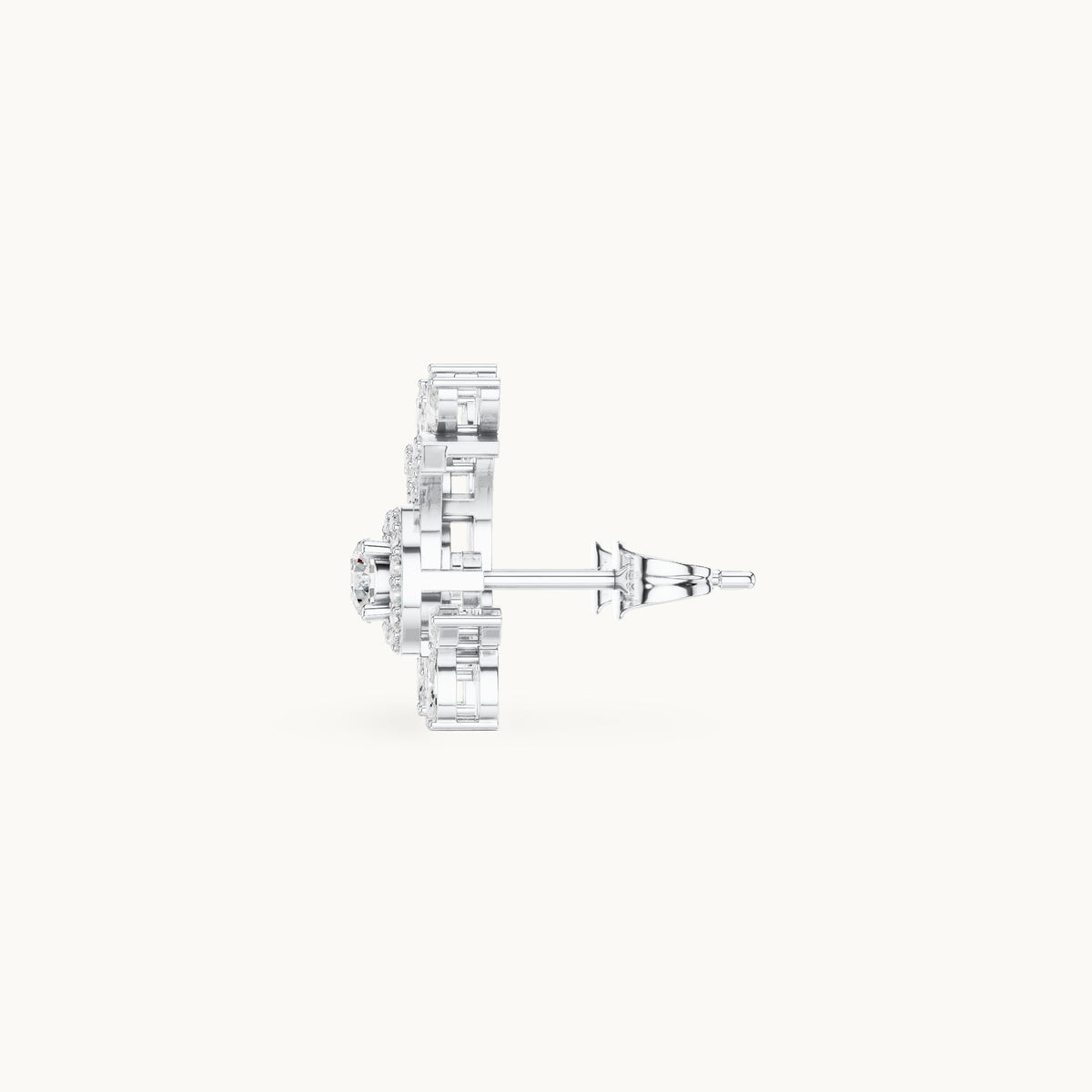 Marquise and round lab-grown diamond leaf swirl halo stud earrings in white gold, 0.99 CT TW, view 3