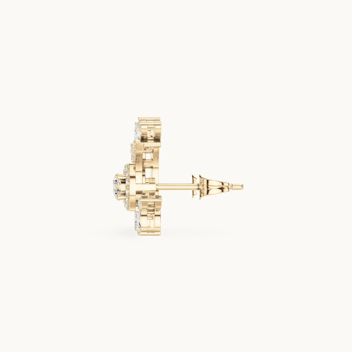Marquise and round lab-grown diamond leaf swirl halo stud earrings in yellow gold, 0.99 CT TW, view 3