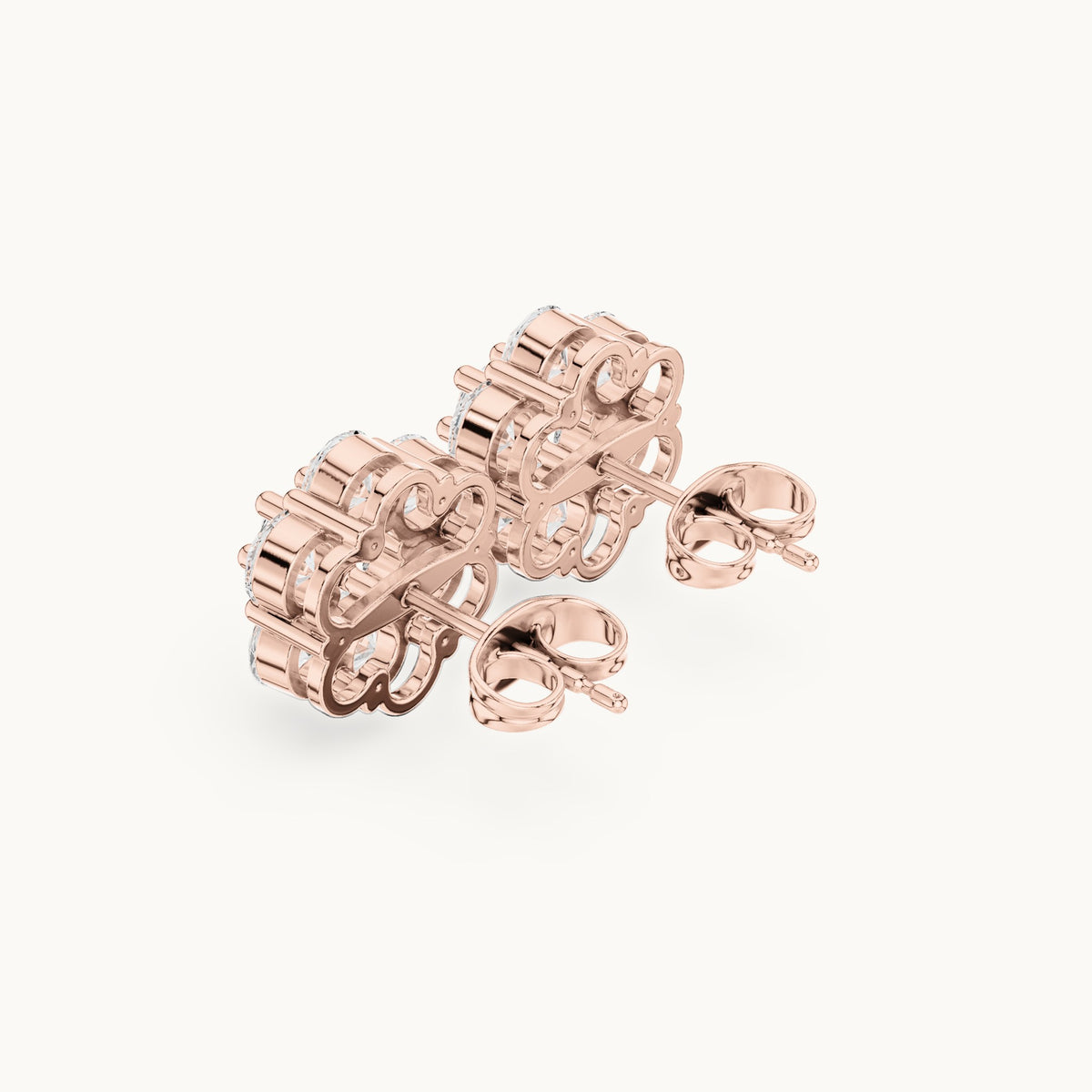 Round lab-grown diamond hexagon cluster stud earrings in rose gold, 2.94 CT TW, view 2