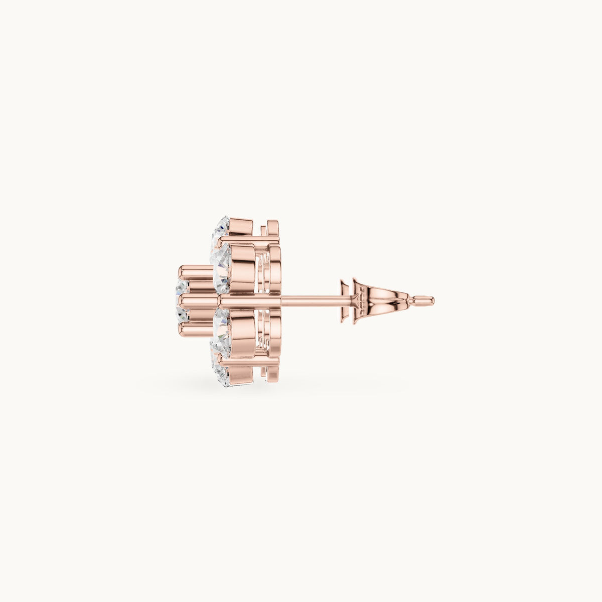 Round lab-grown diamond hexagon cluster stud earrings in rose gold, 2.94 CT TW, view 3