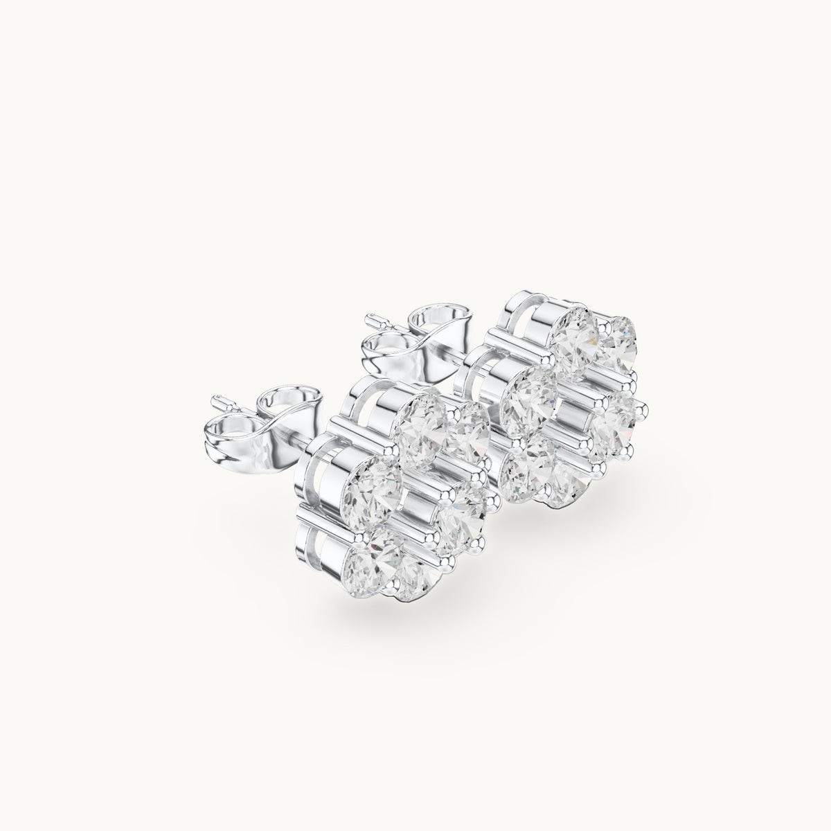 Round lab-grown diamond hexagon cluster stud earrings in white gold, 2.94 CT TW, view 1