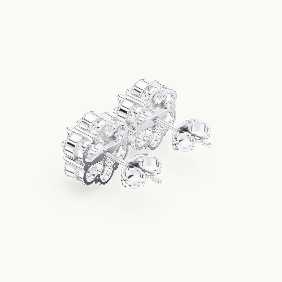 Round lab-grown diamond hexagon cluster stud earrings in white gold, 2.94 CT TW, view 2