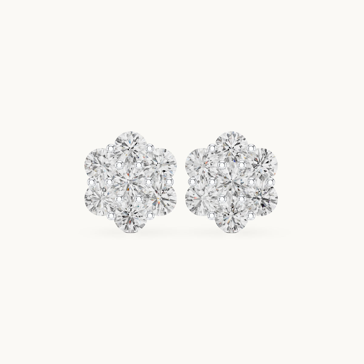 Round lab-grown diamond hexagon cluster stud earrings in white gold, 2.94 CT TW, view 4