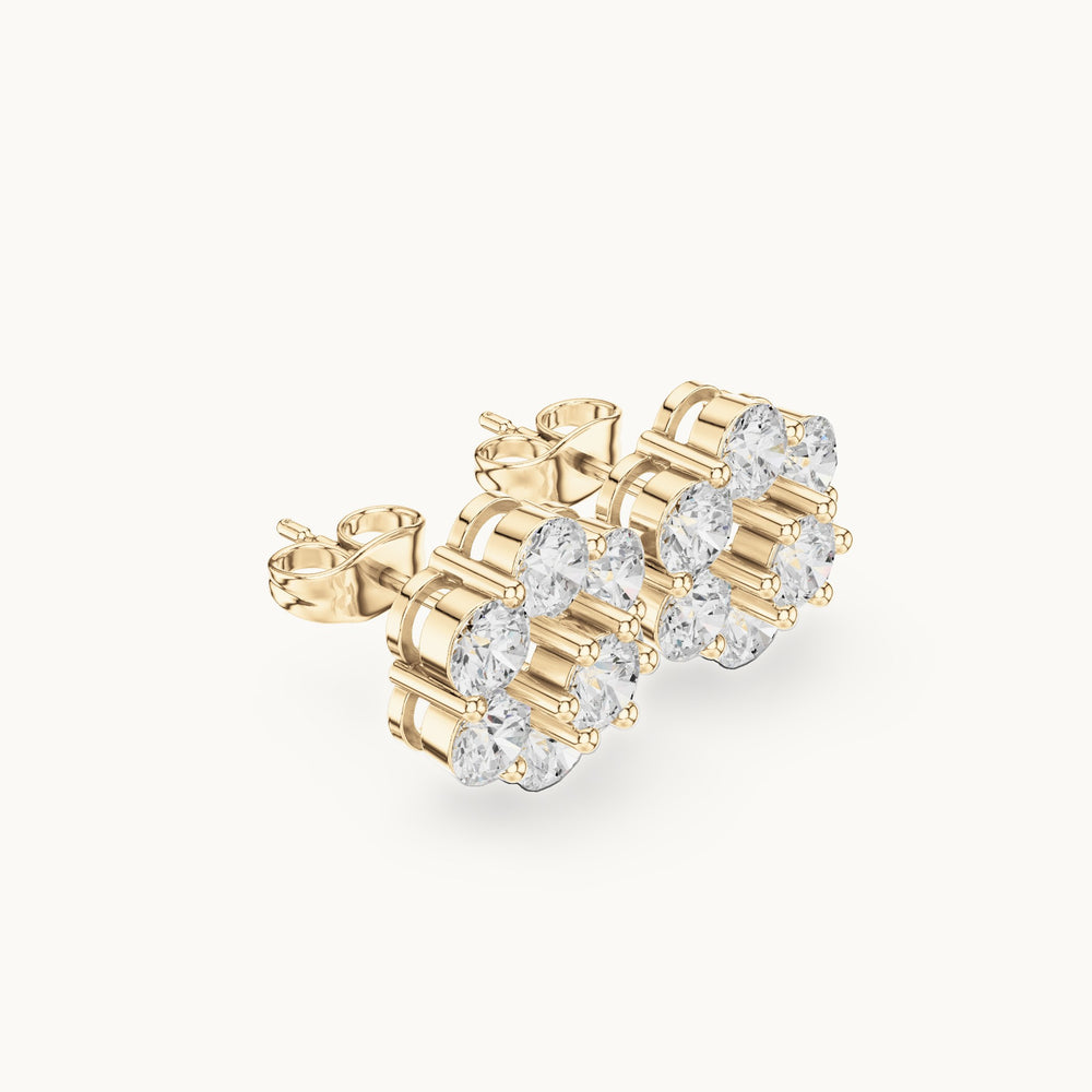 Round lab-grown diamond hexagon cluster stud earrings in yellow gold, 2.94 CT TW, view 1