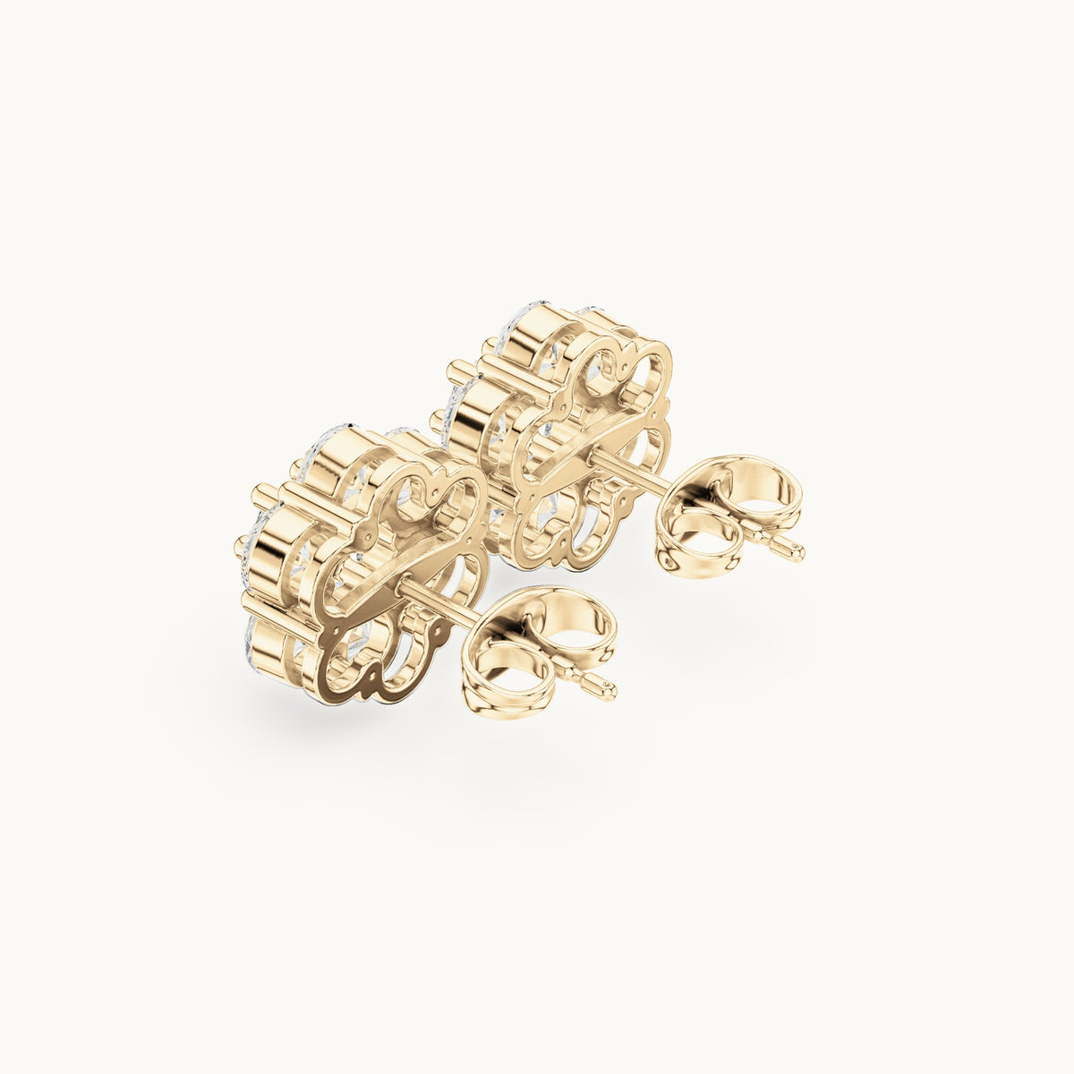 Round lab-grown diamond hexagon cluster stud earrings in yellow gold, 2.94 CT TW, view 2
