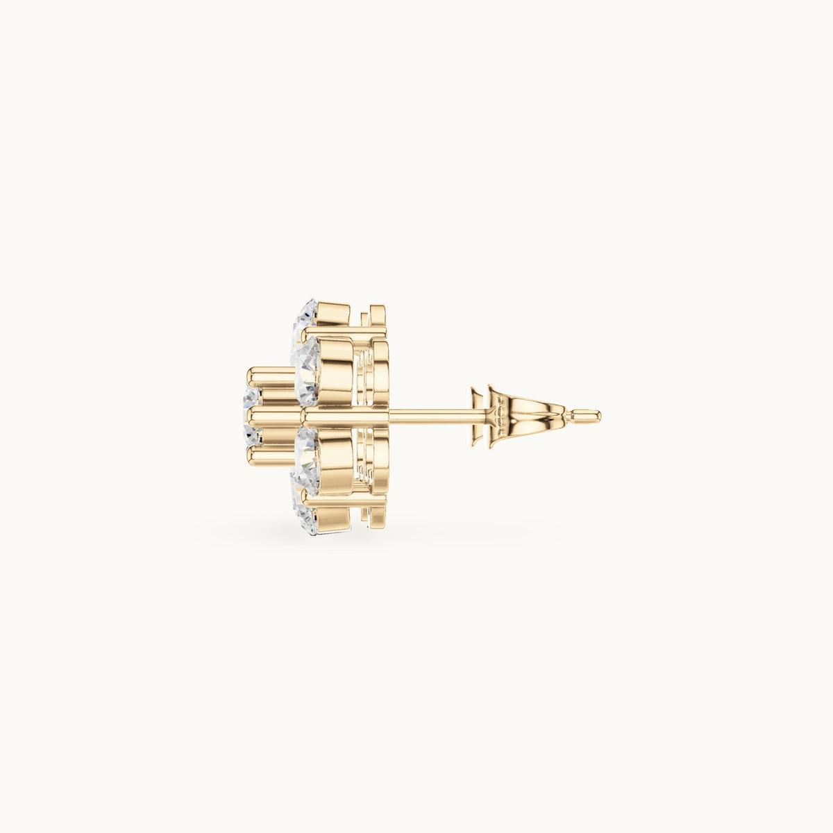 Round lab-grown diamond hexagon cluster stud earrings in yellow gold, 2.94 CT TW, view 3