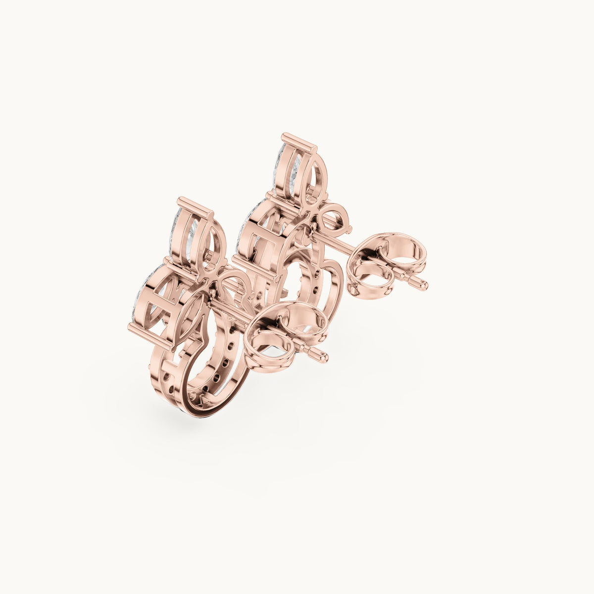 Marquise, pear and round lab-grown diamond leaf and pavé circle earrings in rose gold, 2.21 CT TW, view 2