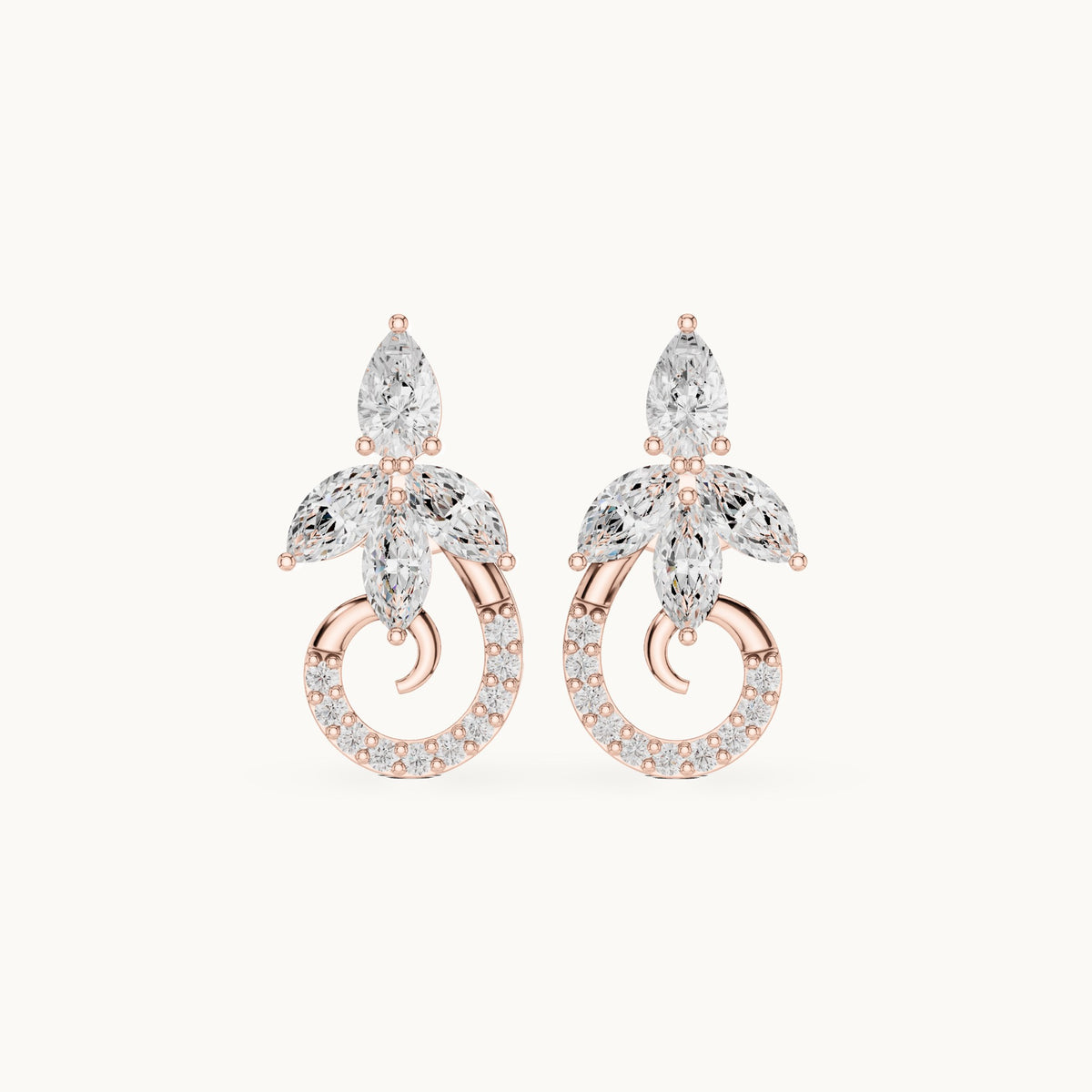 Marquise, pear and round lab-grown diamond leaf and pavé circle earrings in rose gold, 2.21 CT TW, view 4