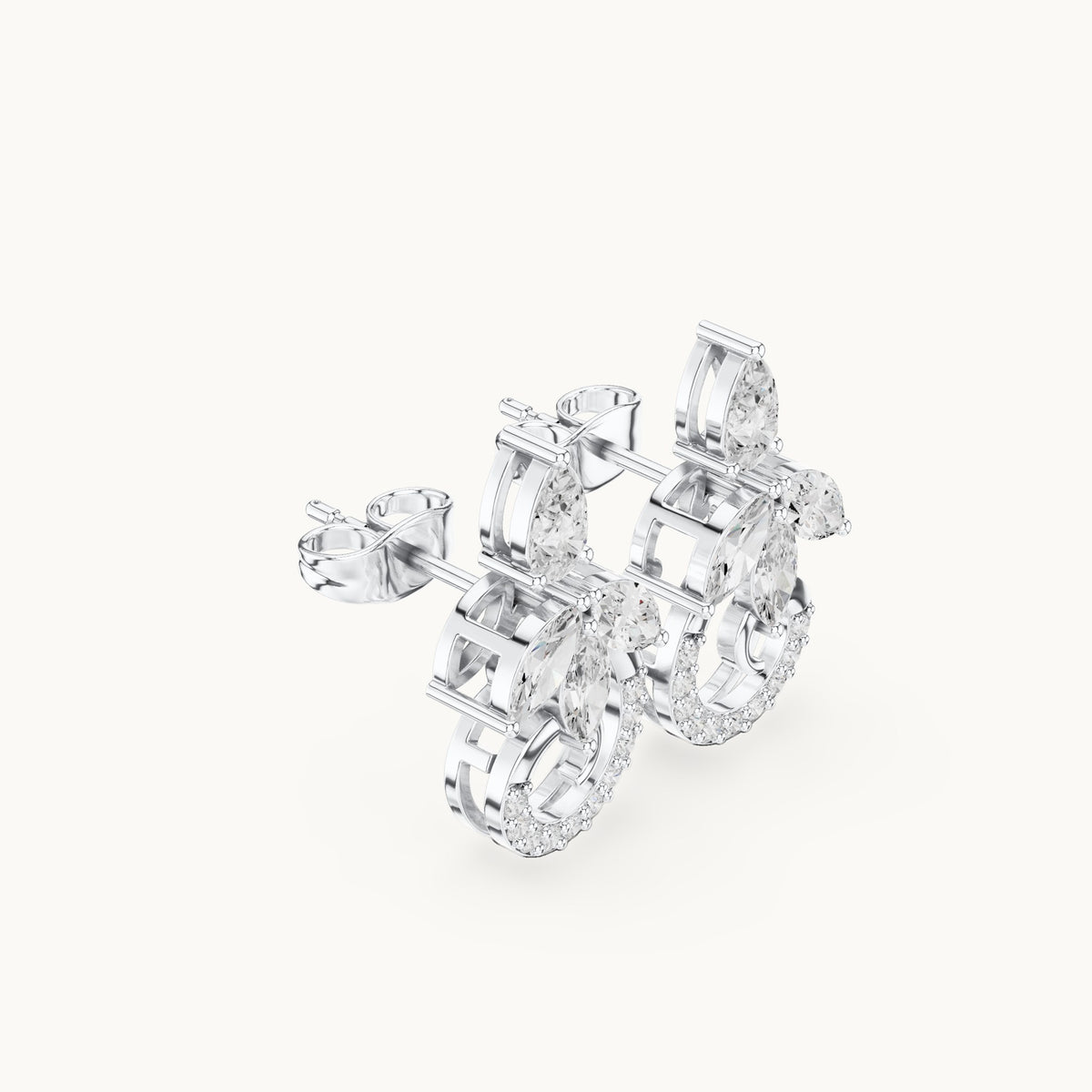 Marquise, pear and round lab-grown diamond leaf and pavé circle earrings in white gold, 2.21 CT TW, view 1