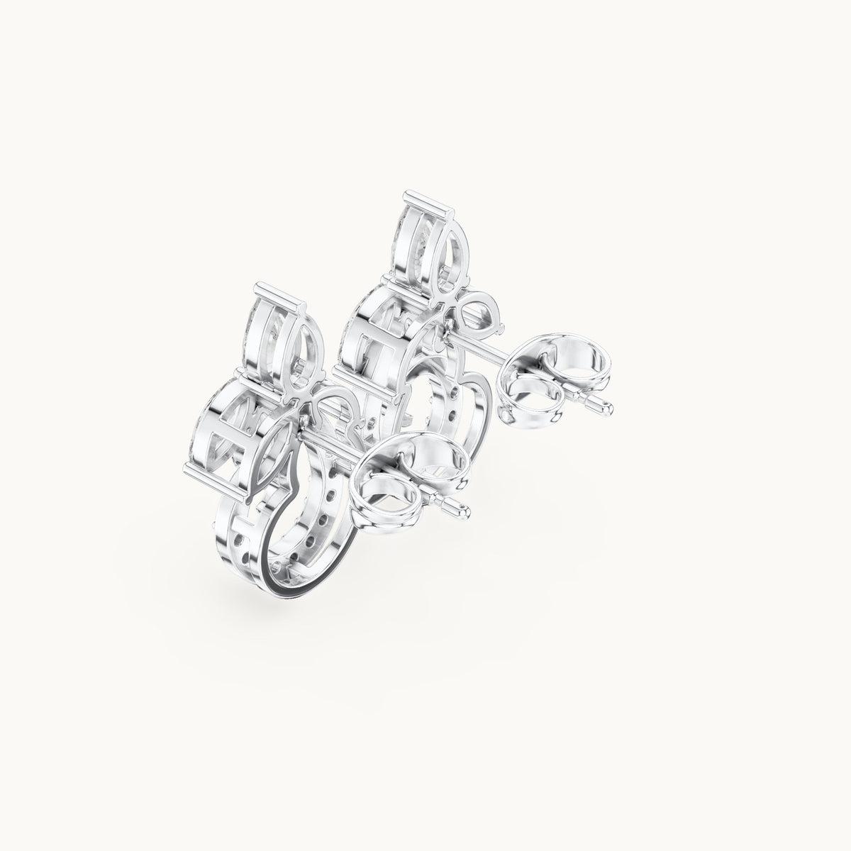 Marquise, pear and round lab-grown diamond leaf and pavé circle earrings in white gold, 2.21 CT TW, view 2