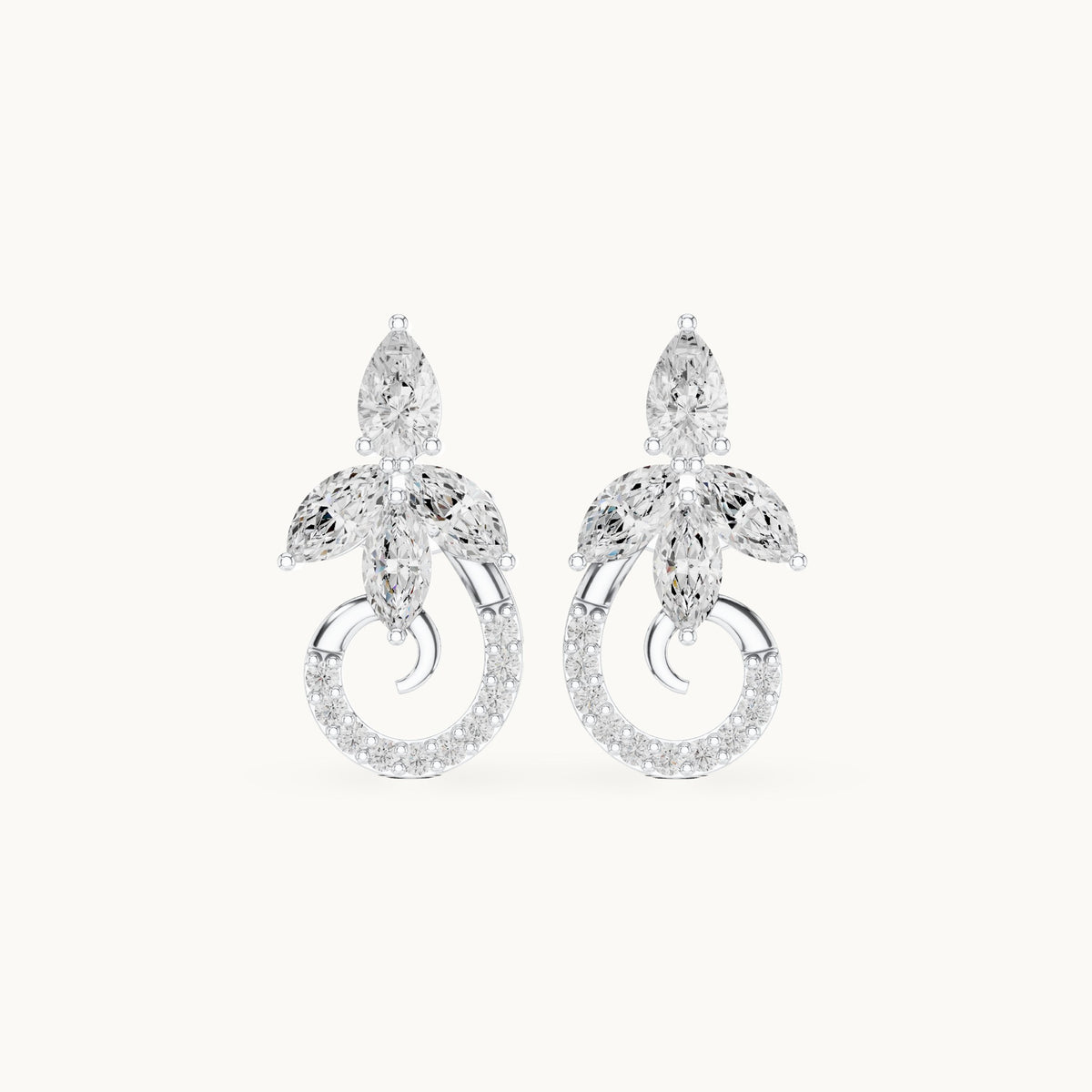 Marquise, pear and round lab-grown diamond leaf and pavé circle earrings in white gold, 2.21 CT TW, view 4