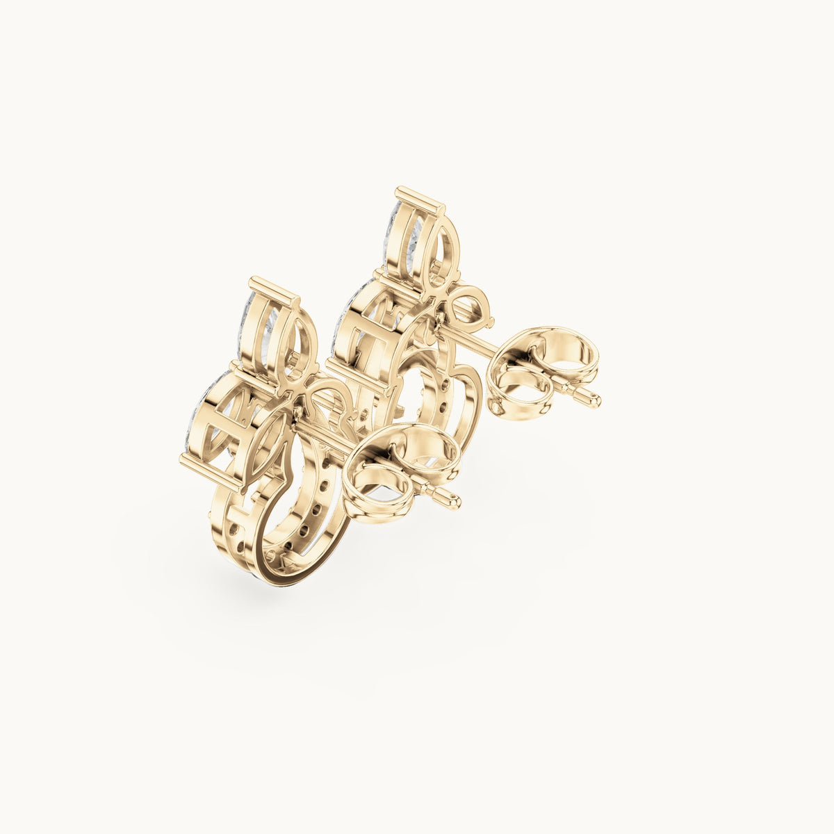 Marquise, pear and round lab-grown diamond leaf and pavé circle earrings in yellow gold, 2.21 CT TW, view 2