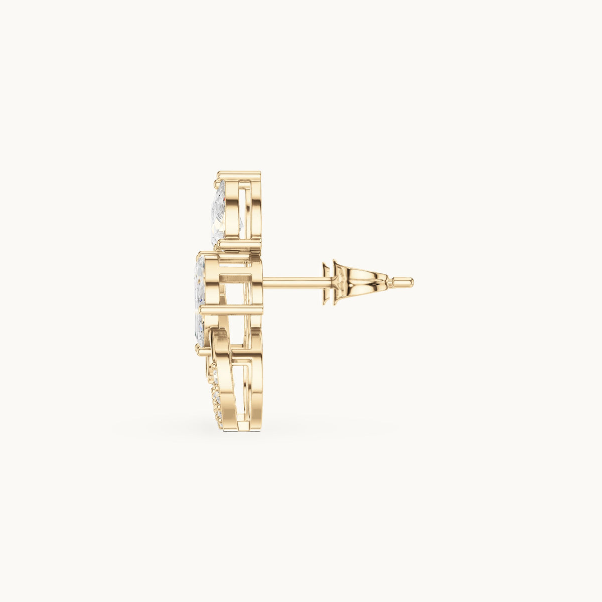 Marquise, pear and round lab-grown diamond leaf and pavé circle earrings in yellow gold, 2.21 CT TW, view 3