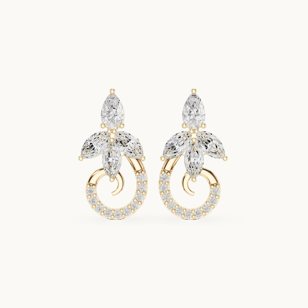 Marquise, pear and round lab-grown diamond leaf and pavé circle earrings in yellow gold, 2.21 CT TW, view 4