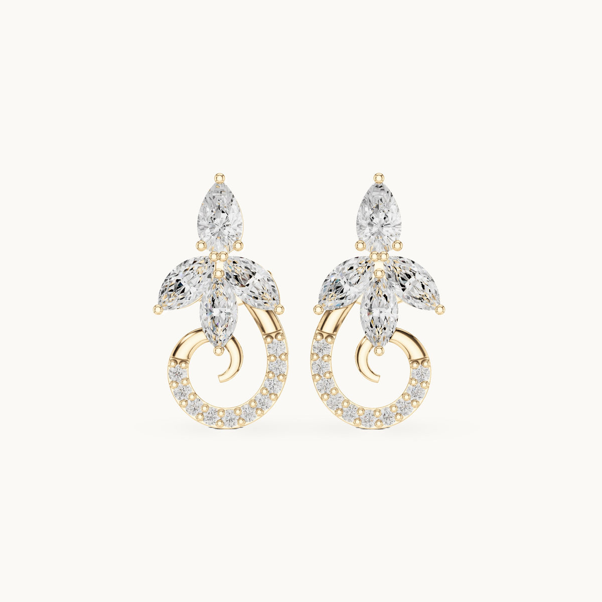 Marquise, pear and round lab-grown diamond leaf and pavé circle earrings in yellow gold, 2.21 CT TW, view 4